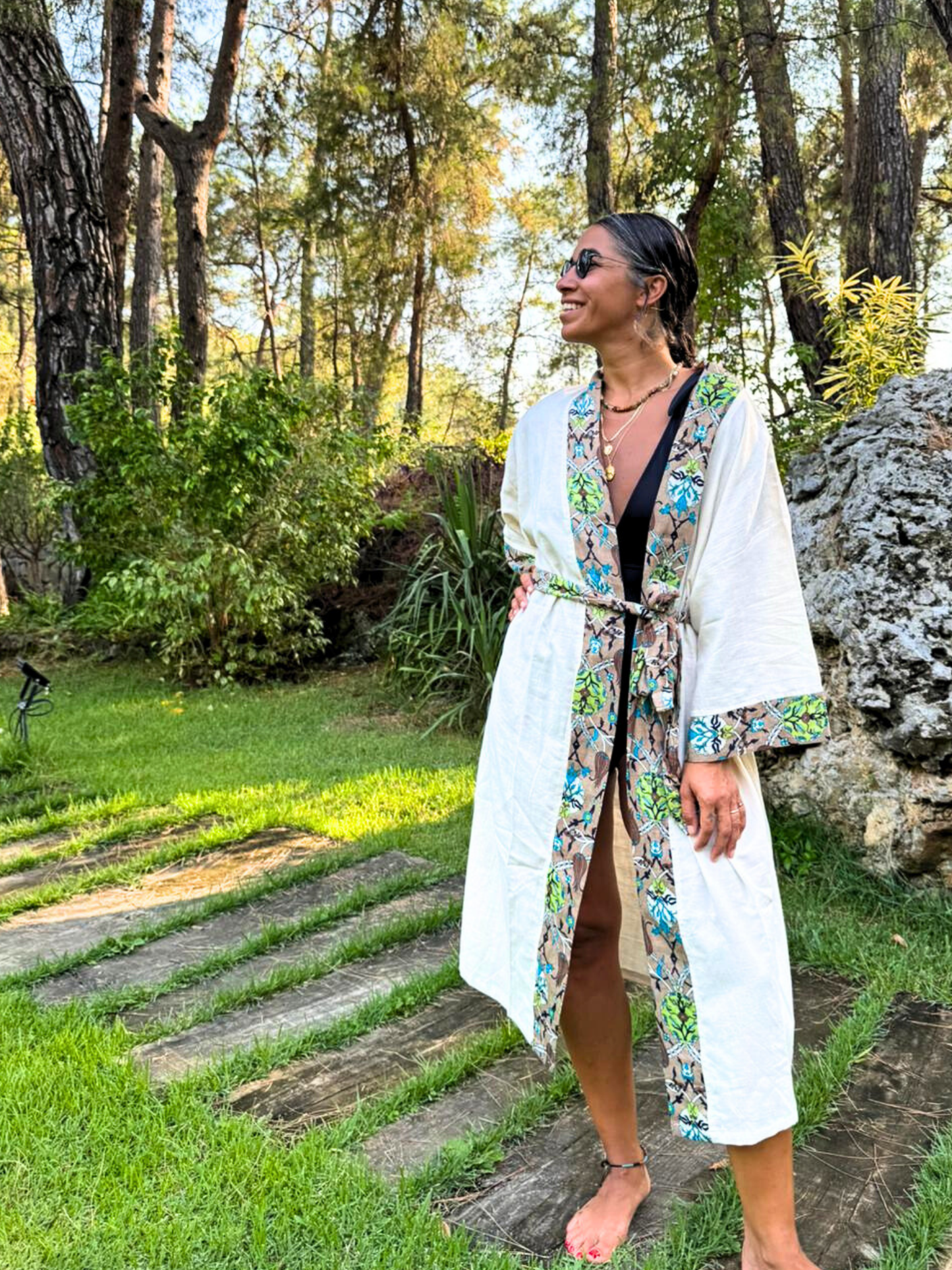 HARE Beach Kimono with Turkish Motifs, Handwoven&Lightweight & Breathable&Cotton