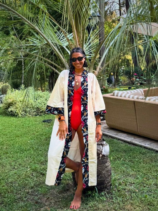 HURREM Beach Kimono with Traditional Turkish Motifs,  Handwoven&Lightweight & Breathable&Cotton