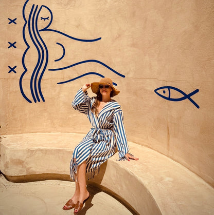 Datca Striped Bathrobe, Beach Wear,