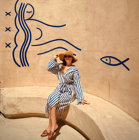 Datca Striped Bathrobe, Beach Wear,