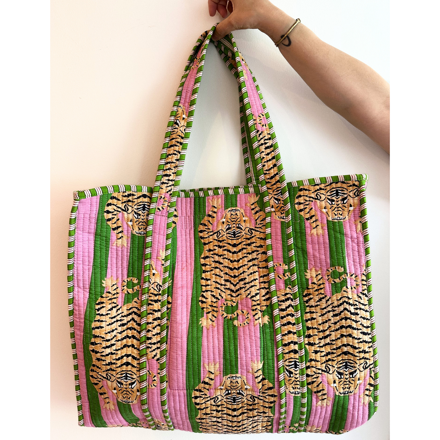 Hand Print Tiger Pattern Beach Bag