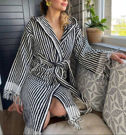 turkish towel bathrobe black white